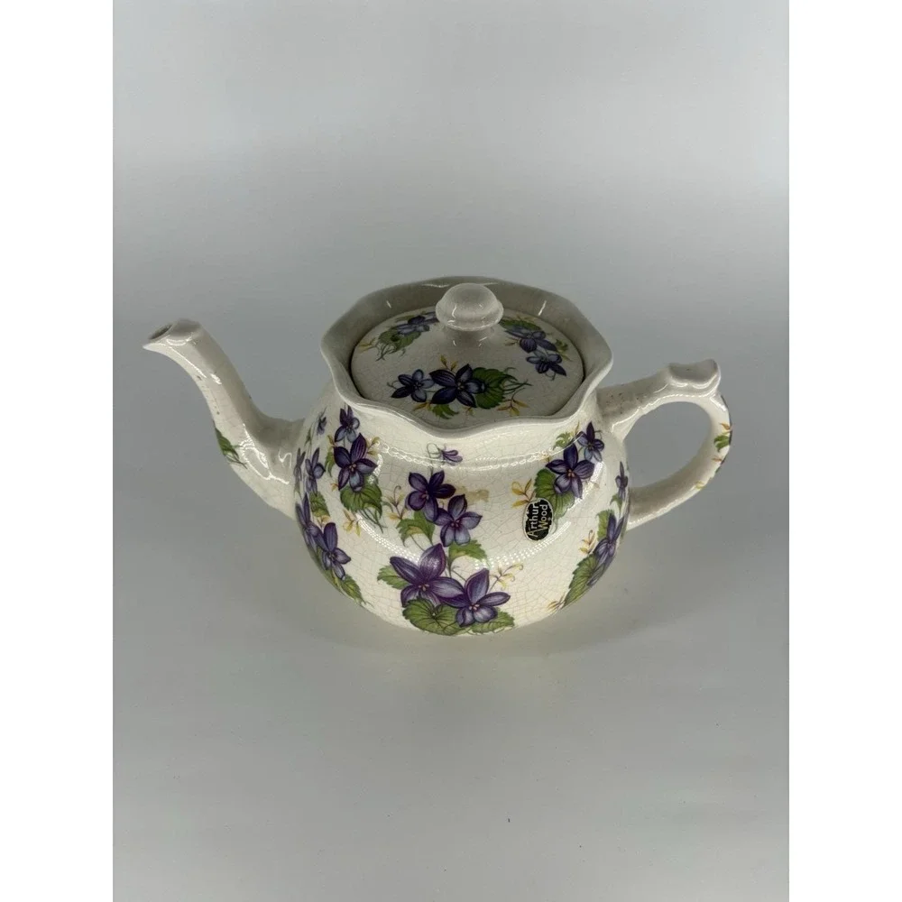 Vintage Arthur Wood Teapot England Bouquet Purple Violets Scalloped Cottagecore